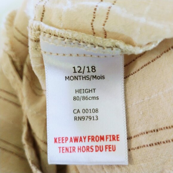 Zip Zap Linen Blend Stripe Camel Romper 12-18 Months - Picture 7 of 10